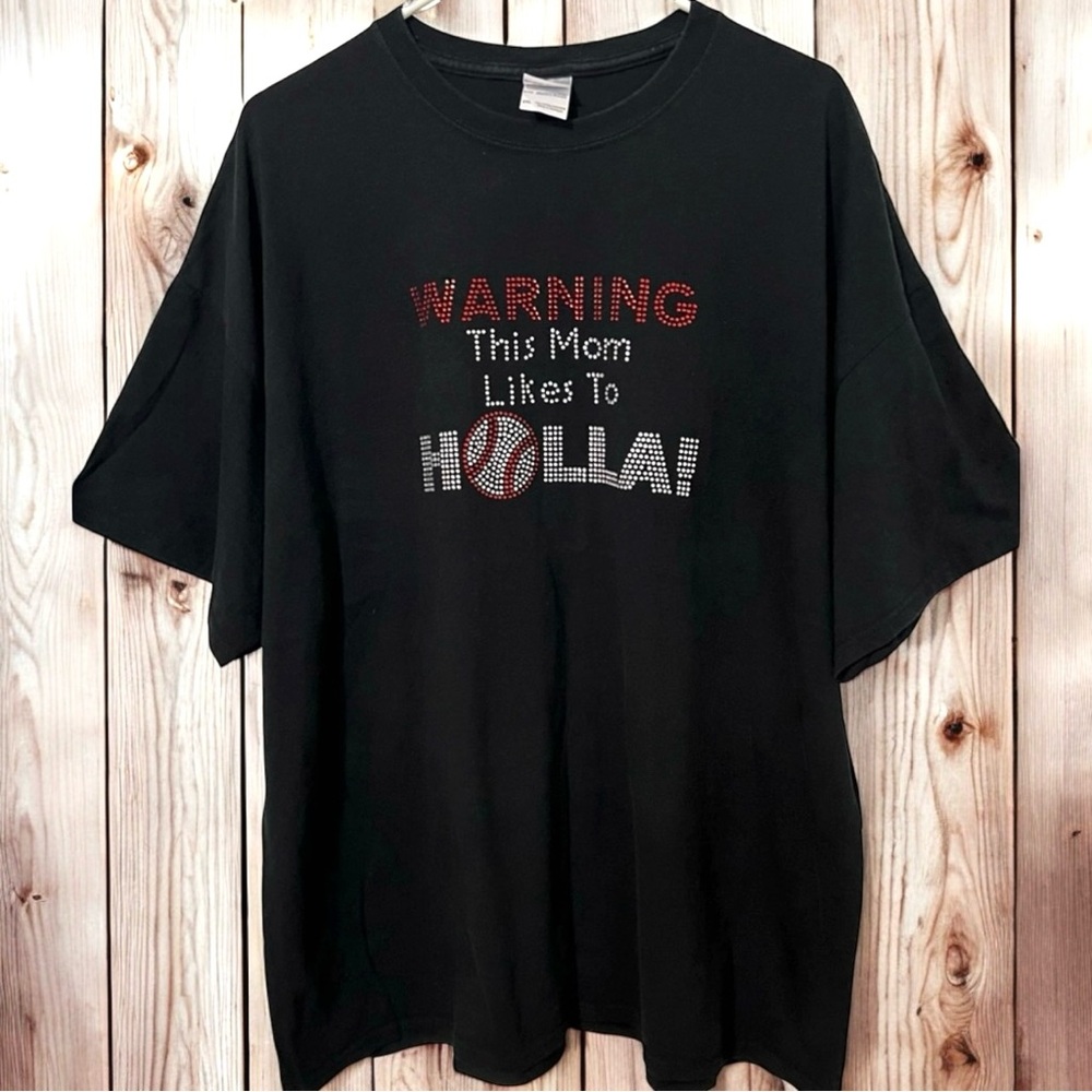 Baseball Mom Bling T-shirt Black Size 2XL